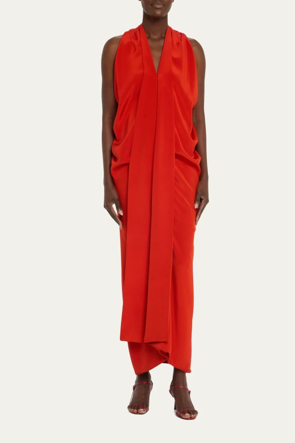zero + maria cornejo Eve Long Foil Dress - Lucky Red