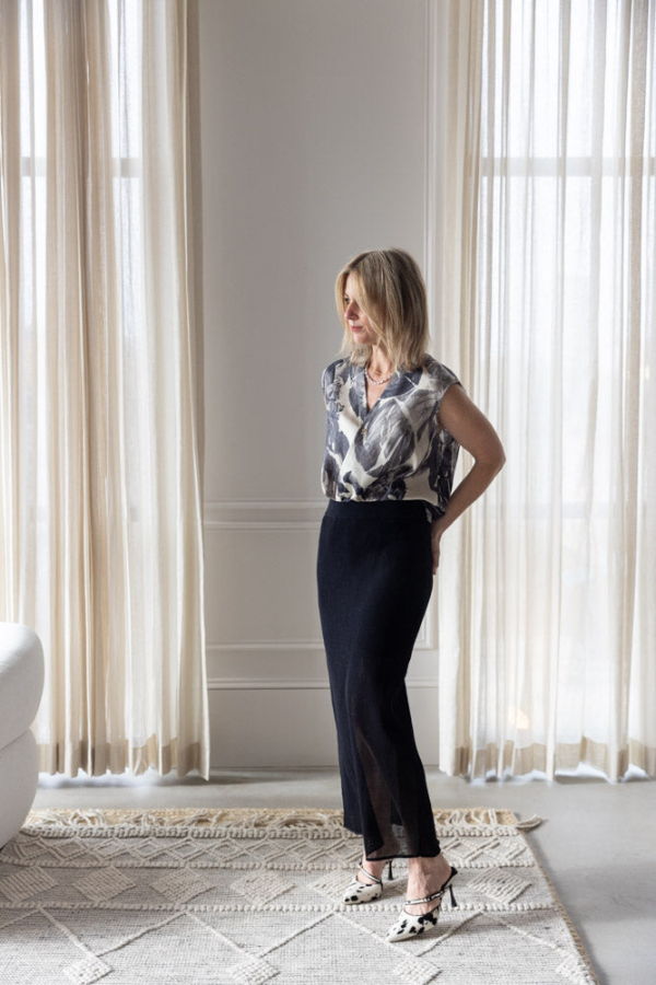 Alysi Knit Mesh Midi Skirt