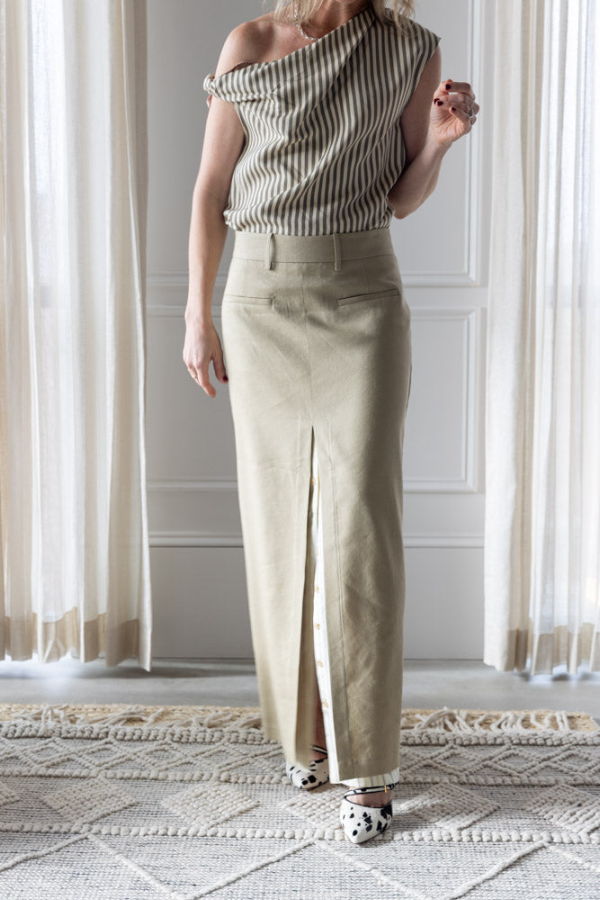 Alysi Linen Midi Skirt - Khaki