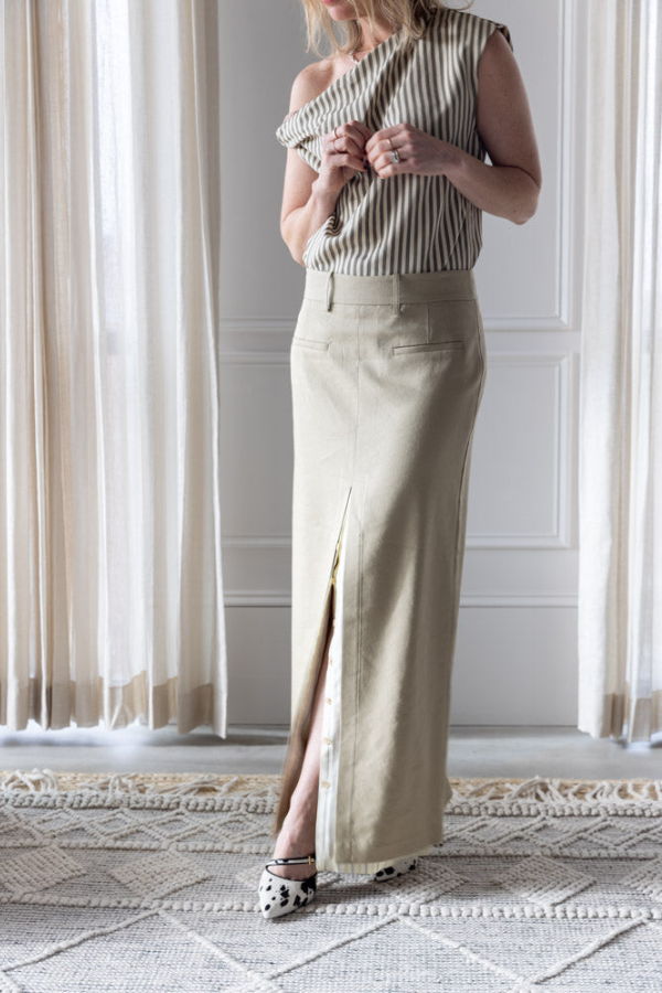 Alysi Linen Midi Skirt - Khaki