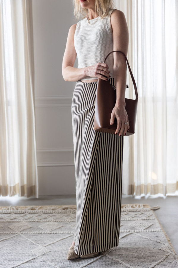 Alysi Striped Wrap Skirt - Chocolate/Ivory