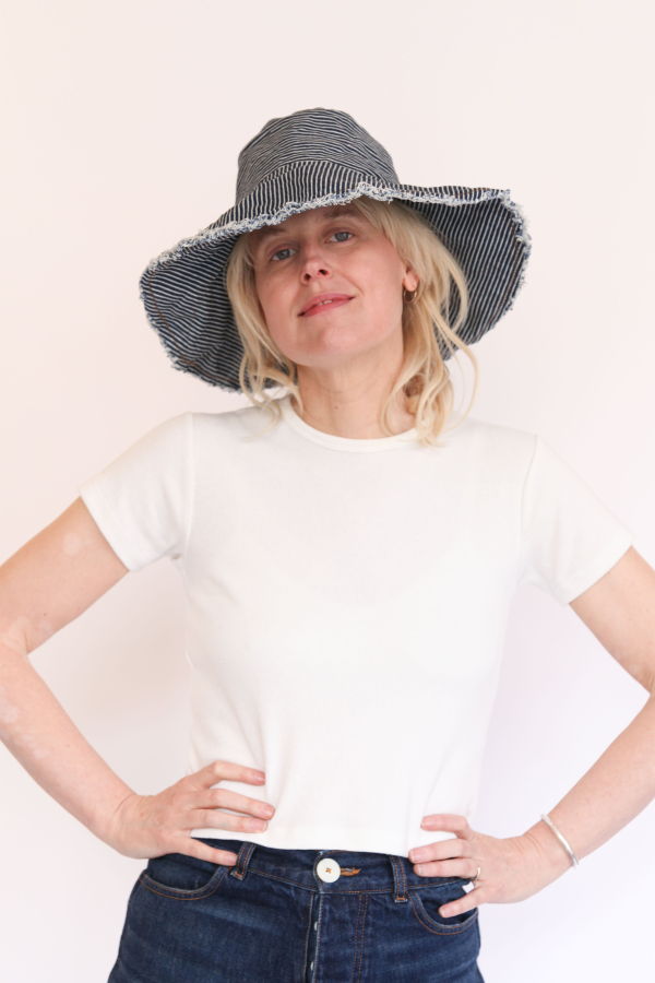 Abigail Rose & Lily Too Sun Hat - Railroad Stripe Denim
