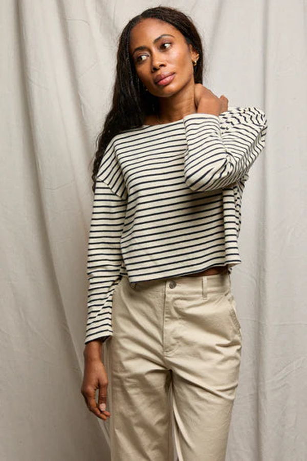 Perfect White Tee Taylor Brushed Rugby Striped Long Sleeve Top
