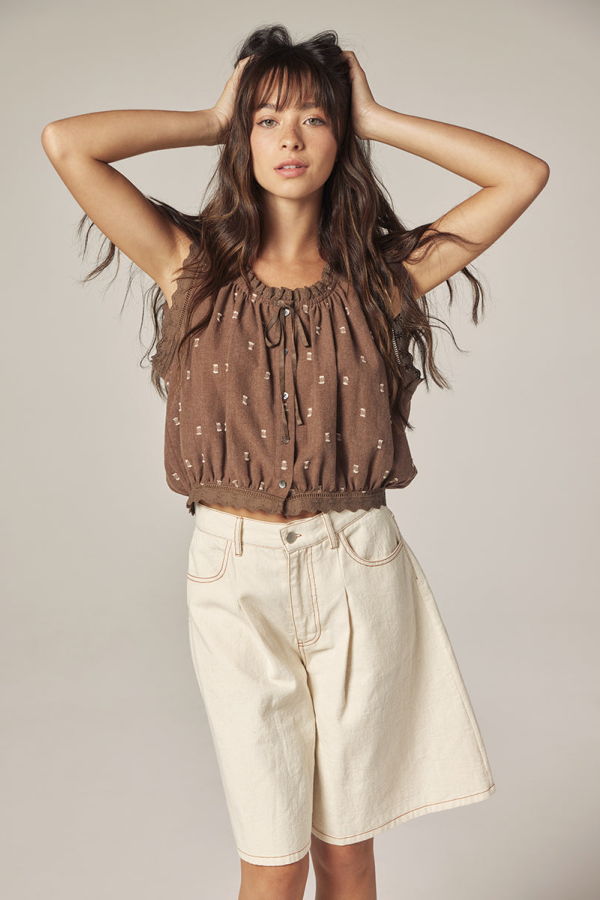 amente Button Down Short Blouse - Mocha