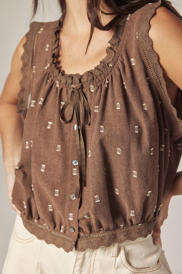 amente Button Down Short Blouse - Mocha