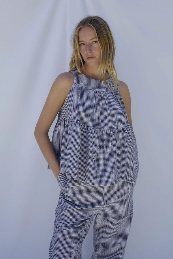 Emma Rothkopf Carmen Top - Navy Gingham