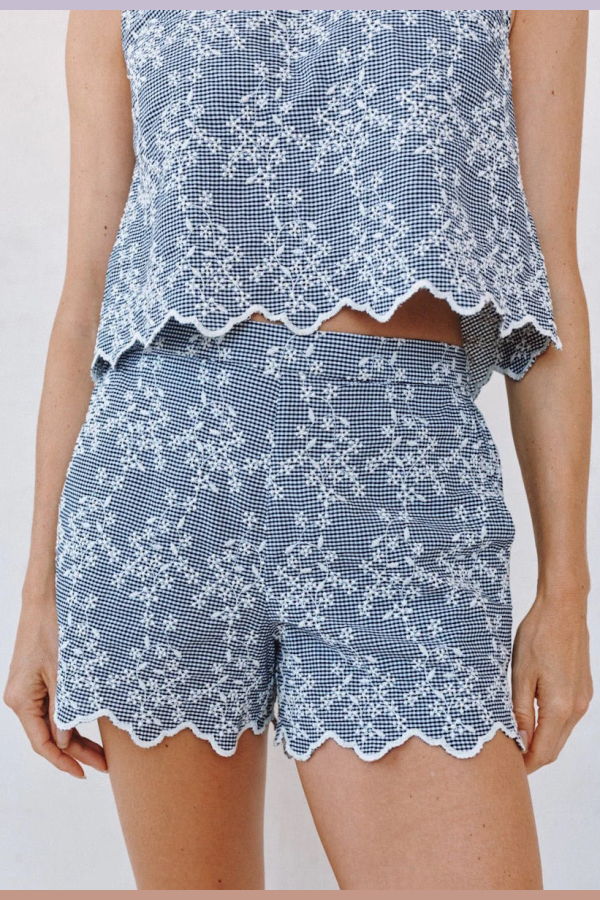 Bella Dahl Scallop Border Catalina Shorts - Floral Gingham