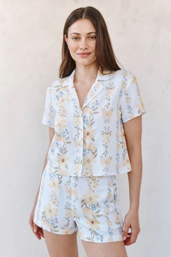 Bella Dahl Short Sleeve Notch Collar Shirt Top