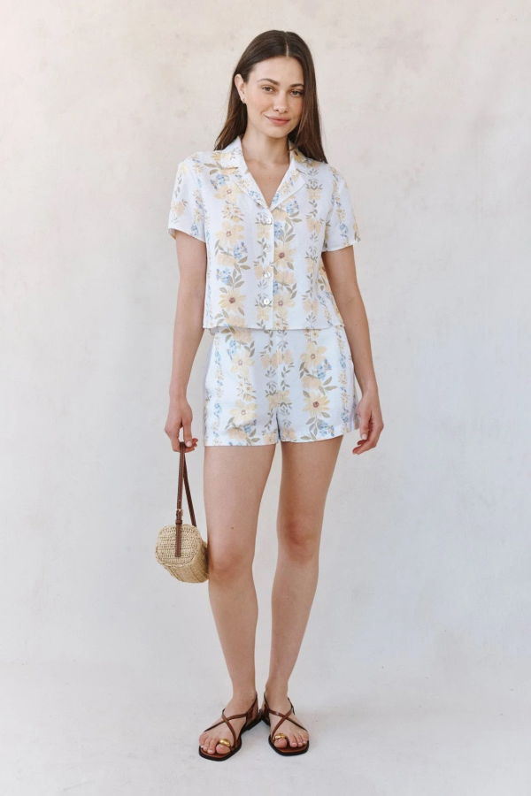 Bella Dahl Short Sleeve Notch Collar Shirt Top