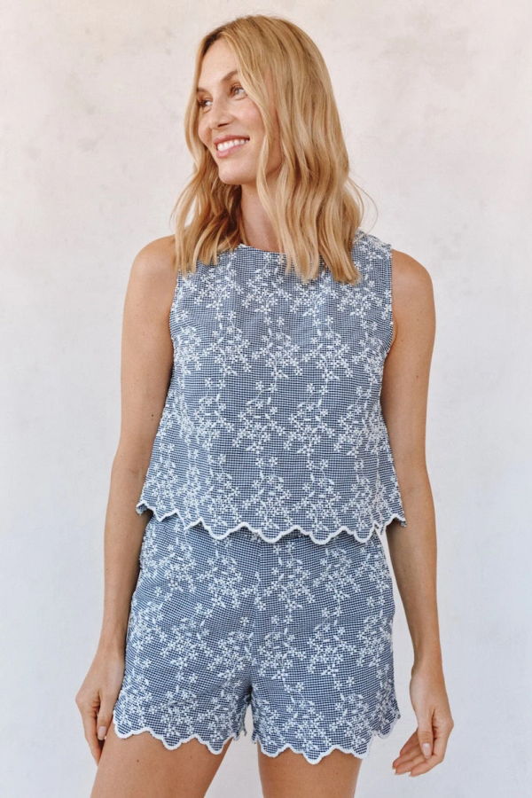 Bella Dahl Split Back Tank Top - Floral Gingham