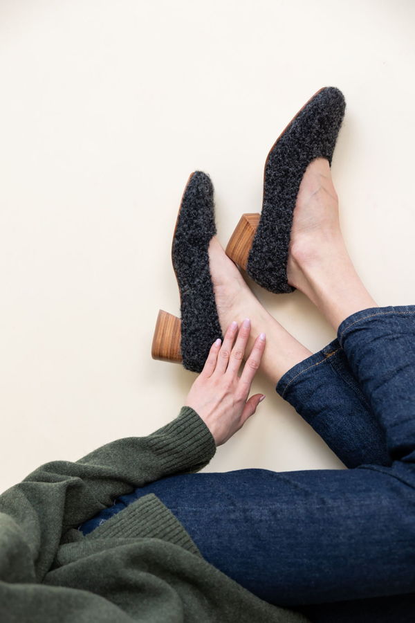 Huma Blanco Luisa Low Heel Charcoal Alpaca Heels