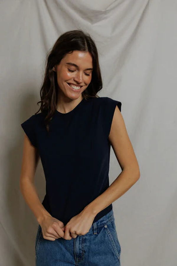 Perfect White Tee Porter Cap Sleeve Tee - Navy