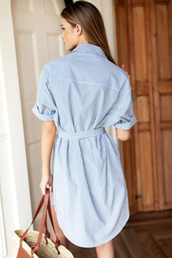 Emerson Fry Button Down T-Shirt Dress - Cape Blue Stripe