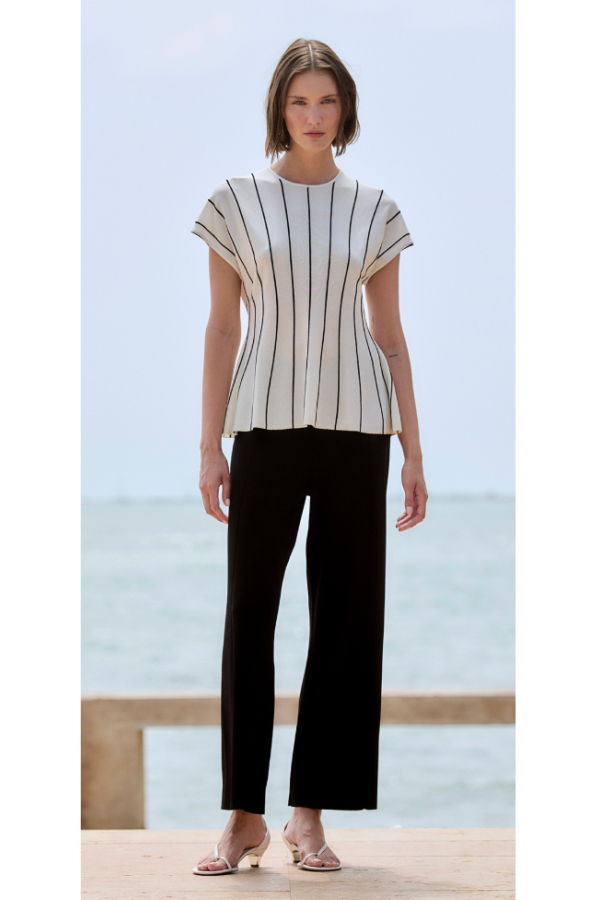 Sita Murt Vertical Striped Peplum Top - Ecru