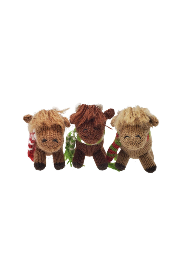 Melange Collection Handmade Knit Highland Cow Holiday Ornaments (Case Pack of 6)
