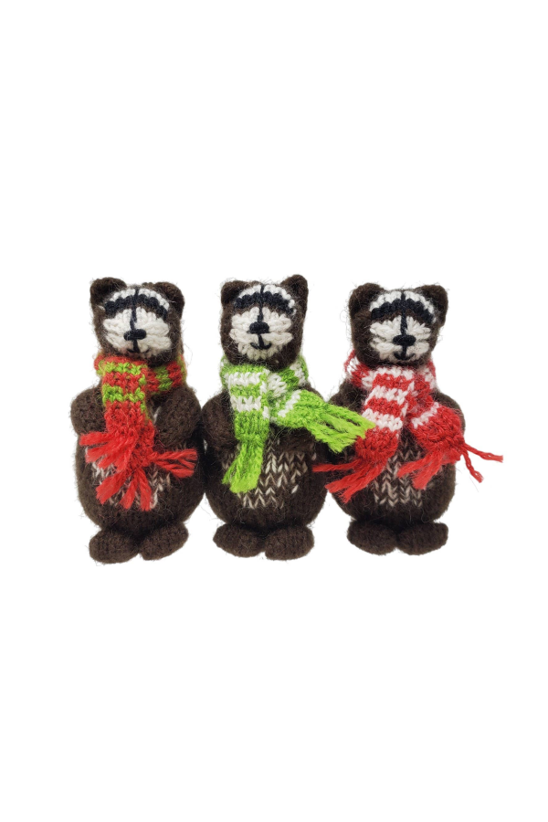 Melange Collection Handmade Knit Raccoon Holiday Ornaments (Case Pack of 6)
