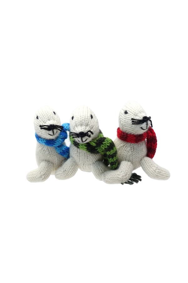 Melange Collection Handmade Knit White Seal Holiday Ornaments (Case Pack of 6)
