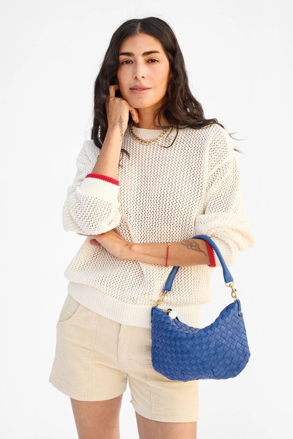 Clare V. Petit Moyen Messenger Woven Diagonal Bag