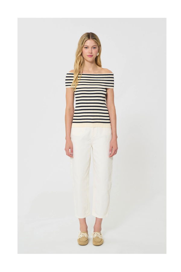 Tara Jarmon Twist T-Shirt with Ribbed Knit Stripes