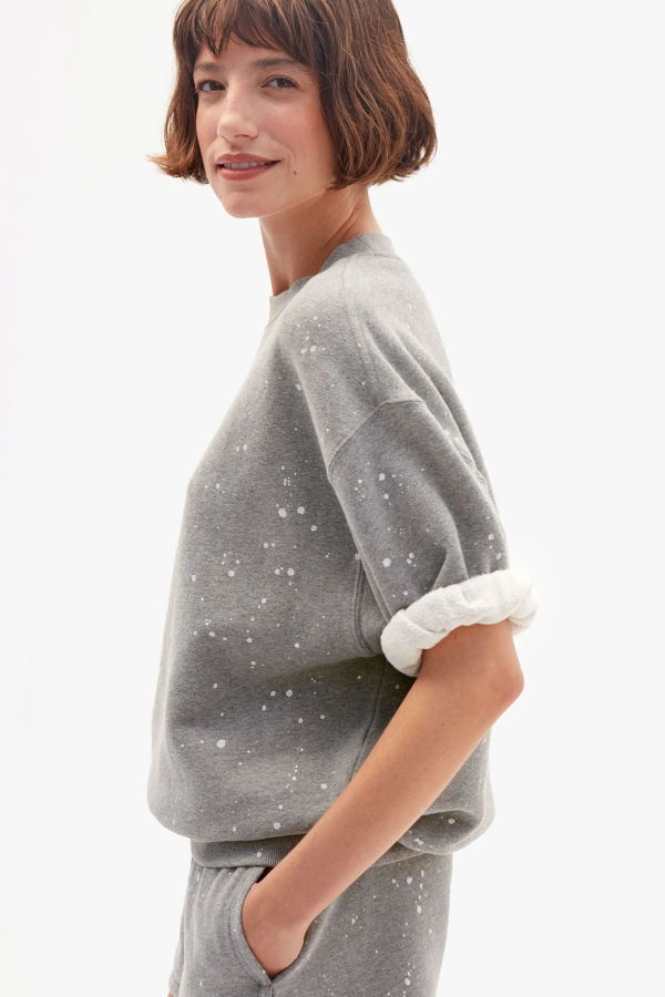 Clare V. Short Sleeve Oversized Sweatshirt - Grey Melange Splatter