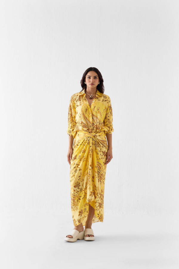 IKKIVI Ambi Draped Shirt Dress - Yellow