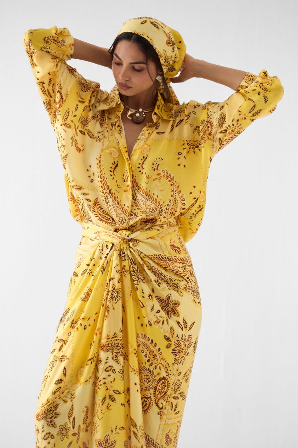 IKKIVI Ambi Draped Shirt Dress - Yellow