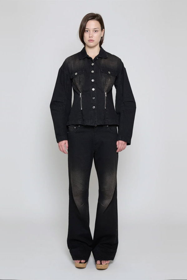 Priscavera Cinched Waist Denim Jacket