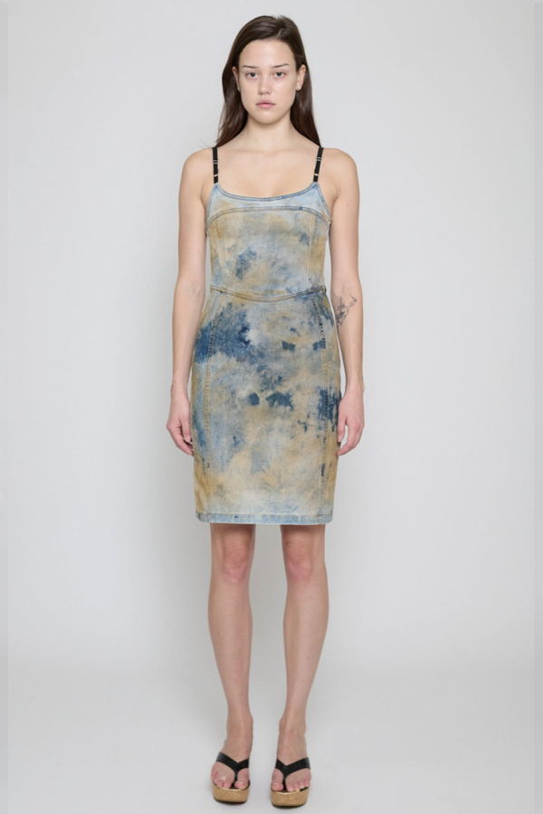 Priscavera Dune Wash Denim Corset Dress