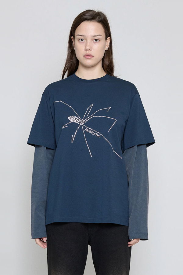 Priscavera Navy Bedazzle Spider Long Sleeve Tee