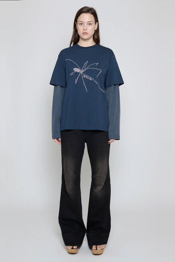 Priscavera Navy Bedazzle Spider Long Sleeve Tee