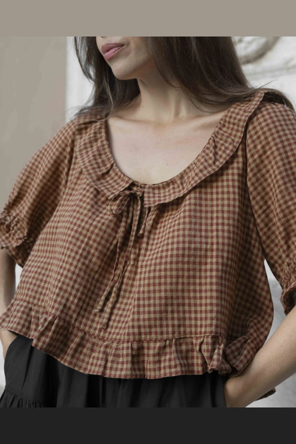 harly jae Doll Blouse - Maple Gingham