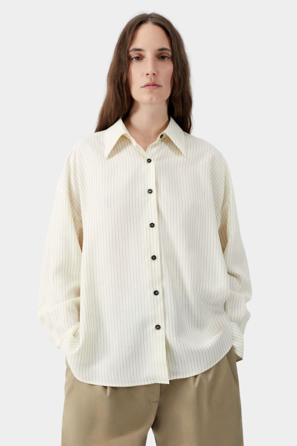 Cordera Oversized Pencil Striped Shirt - Cream