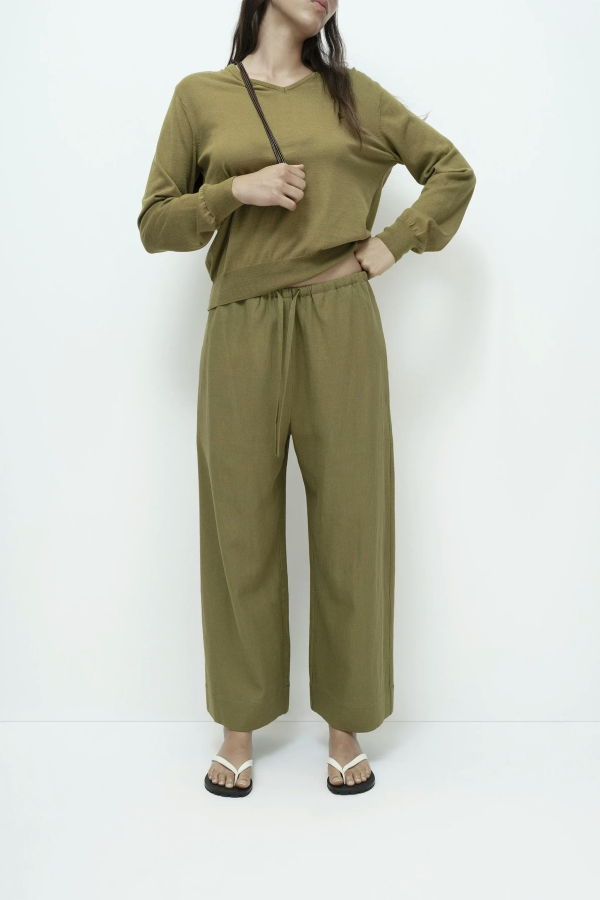 Mijeong Park Linen Blend Cropped Pants - Green