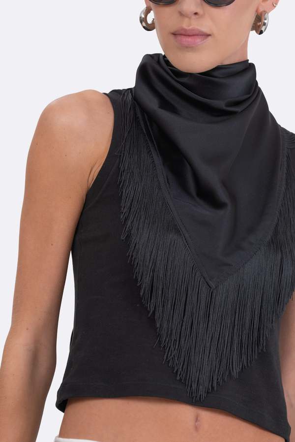 Parentezi Fringe Silk Scarf - Black