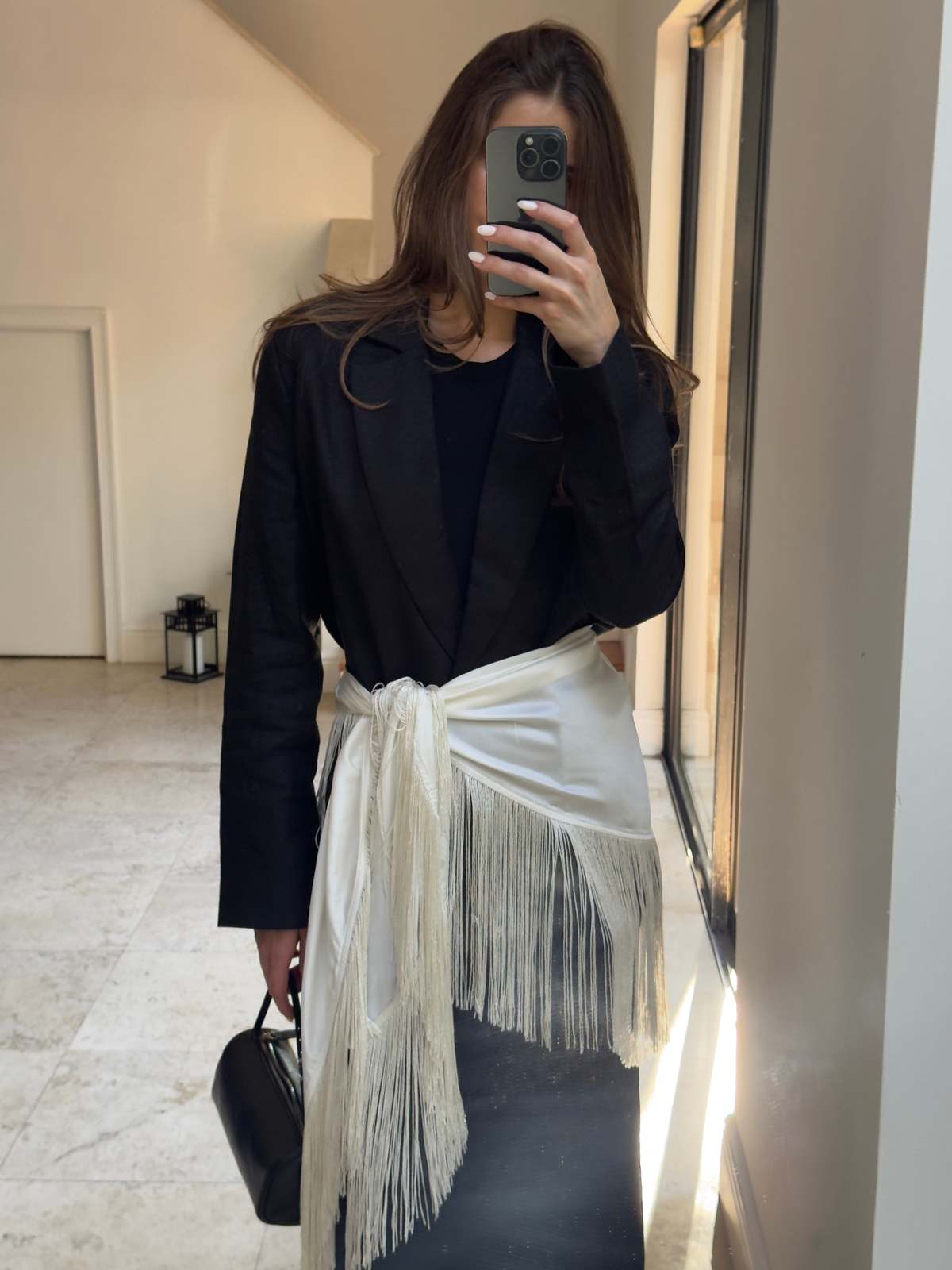 Parentezi Fringe Silk Scarf - Black - Image 9 of 10
