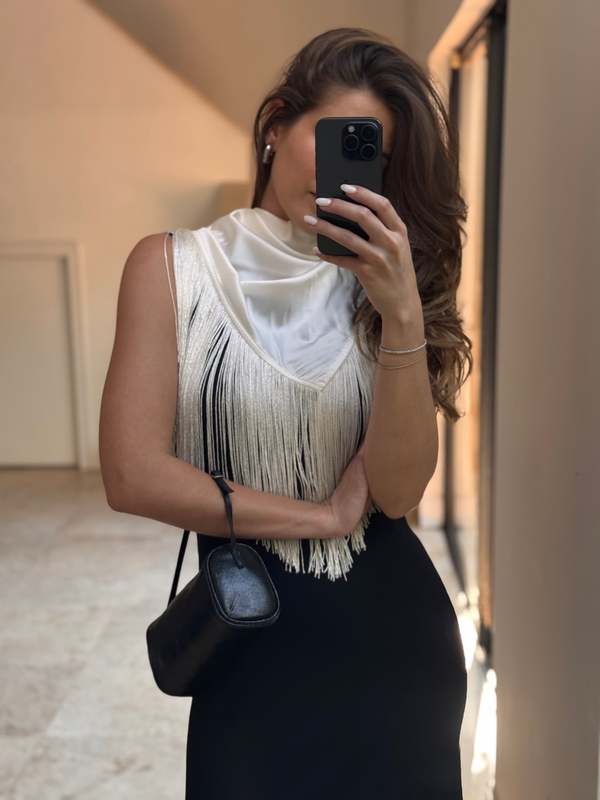 Parentezi Fringe Silk Scarf - Black