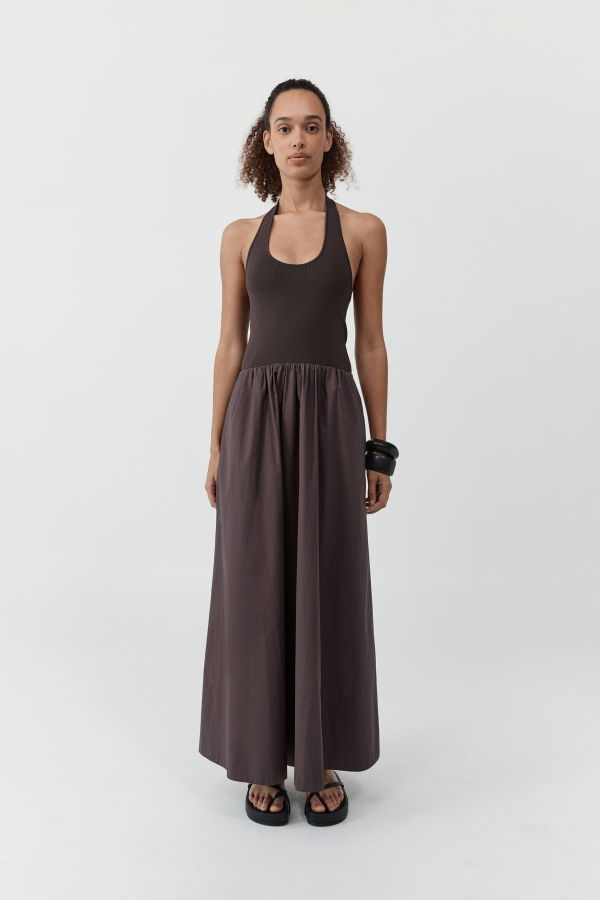 St. Agni Halter Gathered Dress - Chocolate Plum