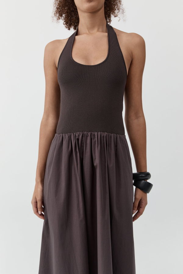 St. Agni Halter Gathered Dress - Chocolate Plum