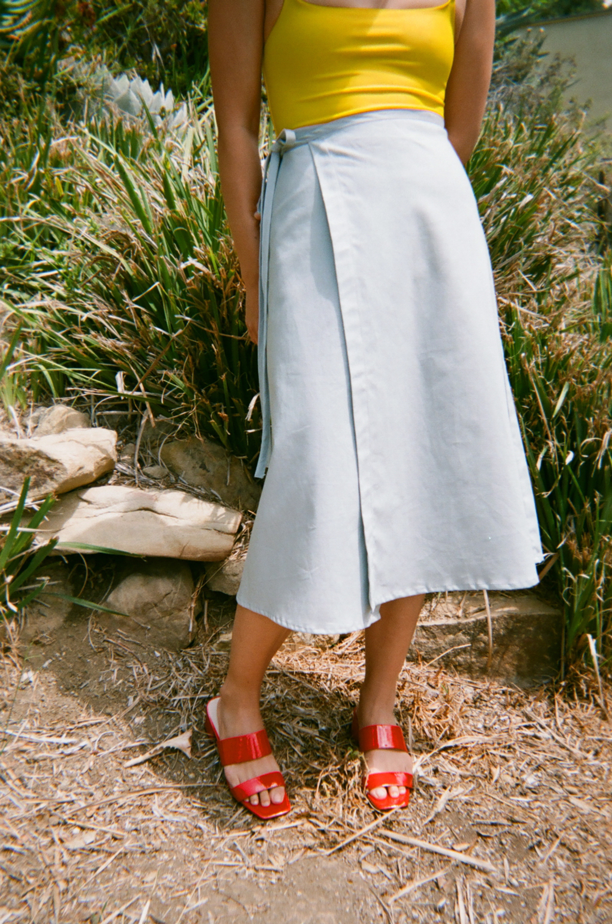 Lisa Says Gah For Garmentory | Capri Linen Wrap Skirt - Dusty Blue