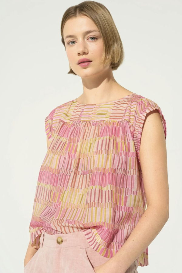 Cotélac Loose-Fitting Printed Blouse - Pink