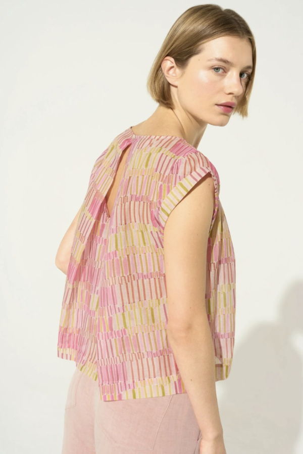 Cotélac Loose-Fitting Printed Blouse - Pink