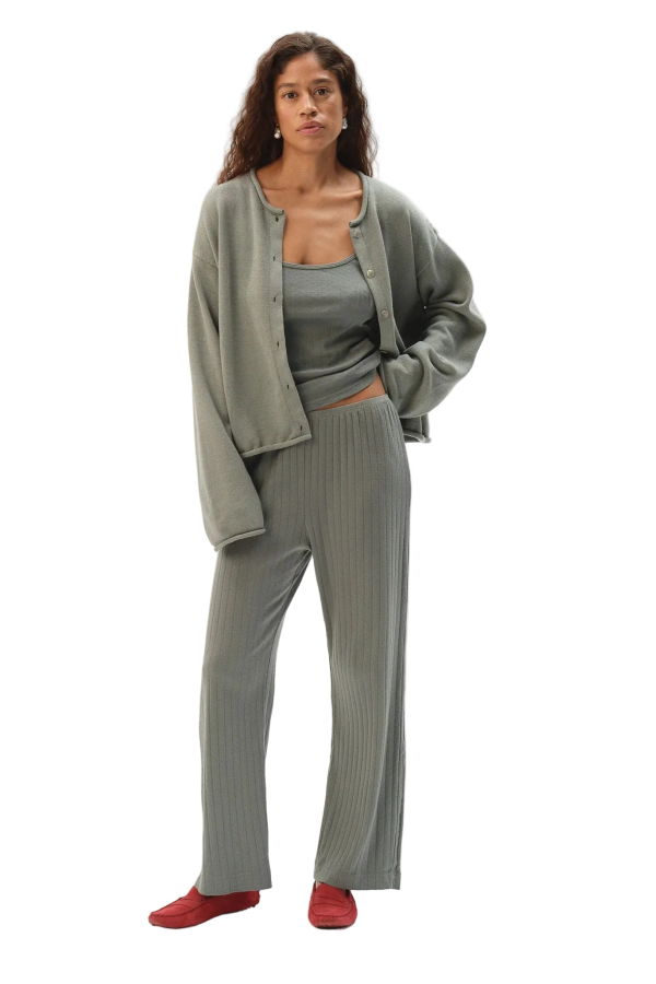 Donni. Pointelle Simple Crop Pant - Sage