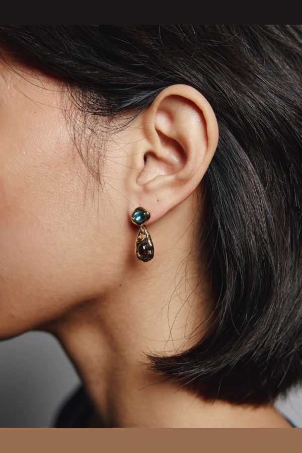 Wolf Circus Avery Earrings Silver, Blue Topaz Smokey Quartz