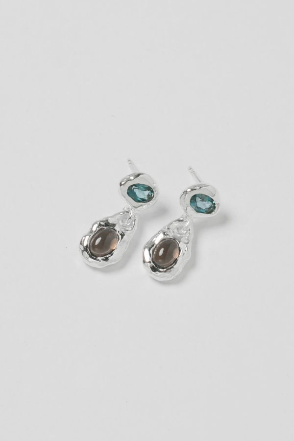 Wolf Circus Avery Earrings Silver, Blue Topaz Smokey Quartz