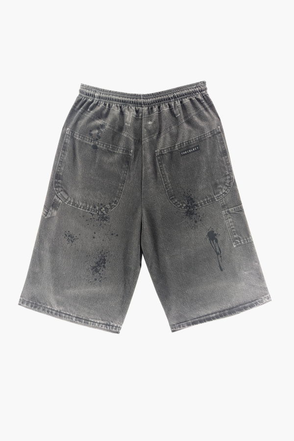 THE CELECT Jumbo Printed Denim Short - Black