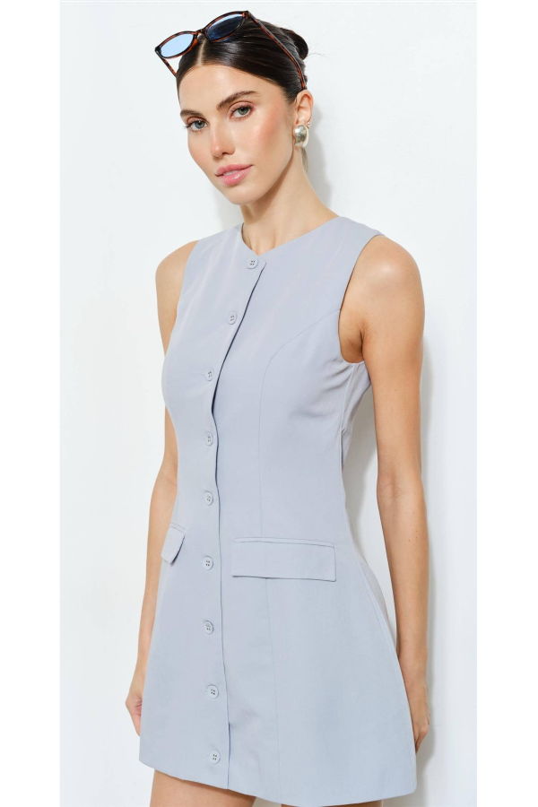 Loucia Lenore Button-Front Sleeveless Mini Dress