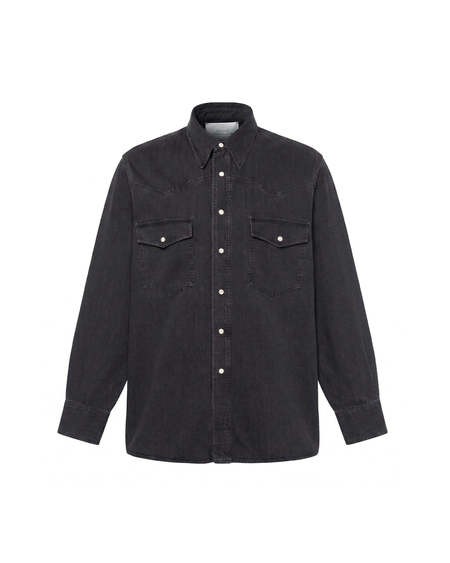 Studio Nicholson Prince Lightweight Denim Shirt in Black | Garmentory