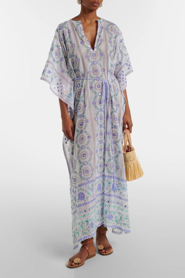 Juliet Dunn Embellished Floral Cotton Kaftan