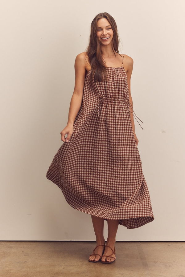 amente Shirring Gingham Dress
