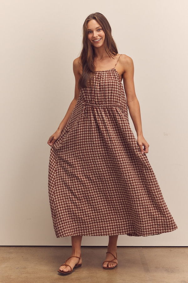 amente Shirring Gingham Dress